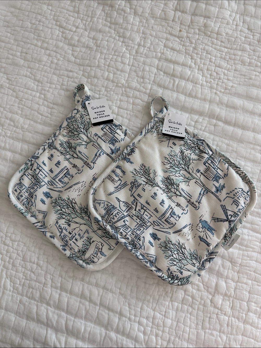 Sur La Table Set of 2 Blue & White Maison Toile Pot Holders